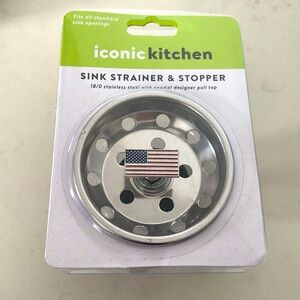 Stainless Steel Sink Strainer & Stopper with enamel designer pull top Americana